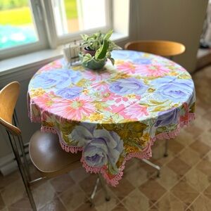 Vintage Floral & Crochet Lace Square Tablecloth